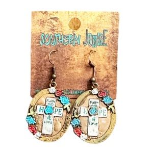 Southern Junkie Copper Faith Hope and Love Boho Cross earrings